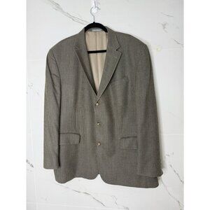 Oscar de la Renta Wool Sill Glen Houndstooth 48R Sport Coat Brown Gray Classic​​